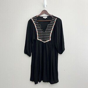 Umgee 3/4 Sleeve Dress Women's Size Small Black Peasant Crochet Detail